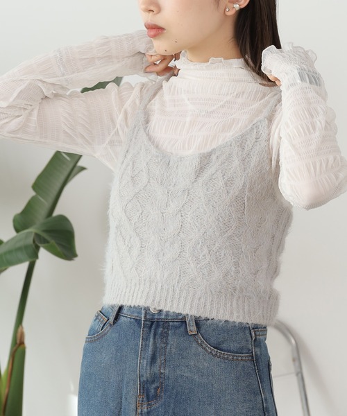 AO2(アオズ)の「Sheer Lace Inner Tops / シアーレースメロウインナートップス(Tシャツ/カットソー・レディース・ホワイト/パープル/アイボリー/ブラック/ライトピンク・FREE)」の9枚目の写真