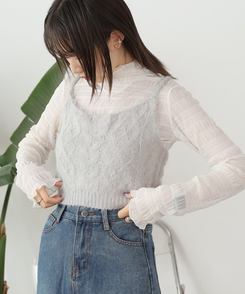AO2(アオズ)の「Sheer Lace Inner Tops / シアーレースメロウインナートップス(Tシャツ/カットソー・レディース・ホワイト/パープル/アイボリー/ブラック/ライトピンク・FREE)」の10枚目の写真