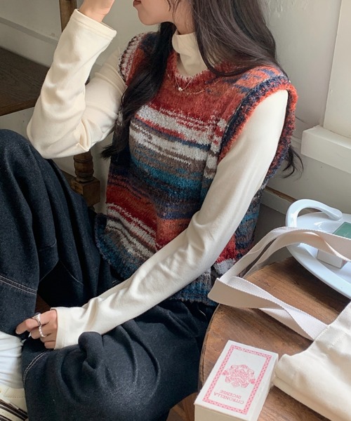 ABITOKYO（アビトーキョー）の「グラデーションマルチウェイボーダーニットベスト（ベスト・レディース・グリーン系その他/ブルー系その他/オレンジ系その他・FREE）」の3枚目の写真