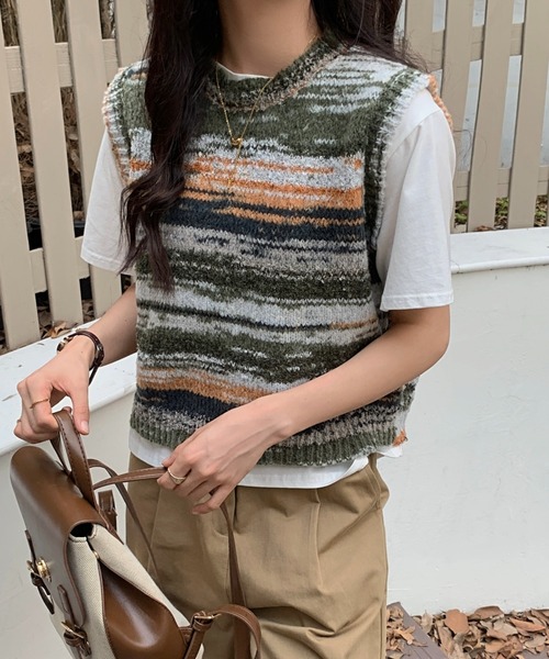 ABITOKYO（アビトーキョー）の「グラデーションマルチウェイボーダーニットベスト（ベスト・レディース・グリーン系その他/ブルー系その他/オレンジ系その他・FREE）」の10枚目の写真