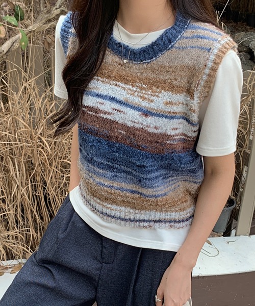 ABITOKYO（アビトーキョー）の「グラデーションマルチウェイボーダーニットベスト（ベスト・レディース・グリーン系その他/ブルー系その他/オレンジ系その他・FREE）」の13枚目の写真