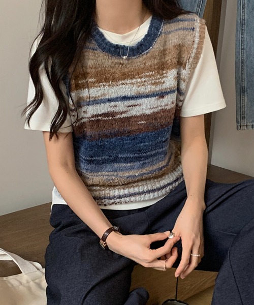 ABITOKYO（アビトーキョー）の「グラデーションマルチウェイボーダーニットベスト（ベスト・レディース・グリーン系その他/ブルー系その他/オレンジ系その他・FREE）」の16枚目の写真