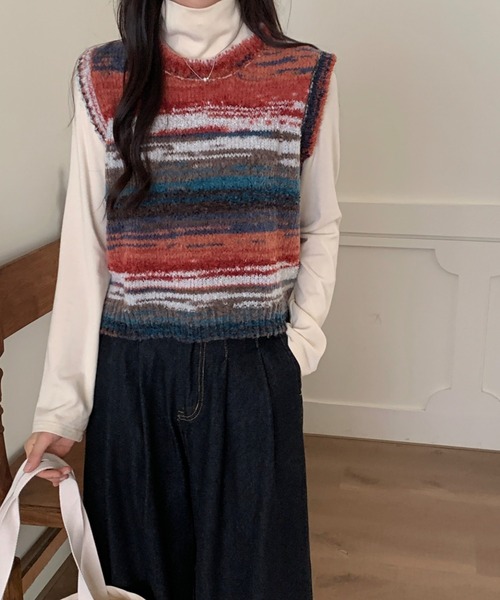 ABITOKYO（アビトーキョー）の「グラデーションマルチウェイボーダーニットベスト（ベスト・レディース・グリーン系その他/ブルー系その他/オレンジ系その他・FREE）」の6枚目の写真