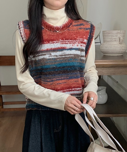 ABITOKYO（アビトーキョー）の「グラデーションマルチウェイボーダーニットベスト（ベスト・レディース・グリーン系その他/ブルー系その他/オレンジ系その他・FREE）」の21枚目の写真