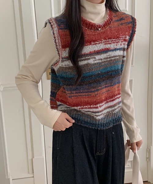 ABITOKYO（アビトーキョー）の「グラデーションマルチウェイボーダーニットベスト（ベスト・レディース・グリーン系その他/ブルー系その他/オレンジ系その他・FREE）」の9枚目の写真