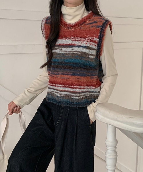 ABITOKYO（アビトーキョー）の「グラデーションマルチウェイボーダーニットベスト（ベスト・レディース・グリーン系その他/ブルー系その他/オレンジ系その他・FREE）」の4枚目の写真