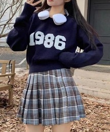 1986サガラ刺繍ロゴ　ショート丈ニットトップス