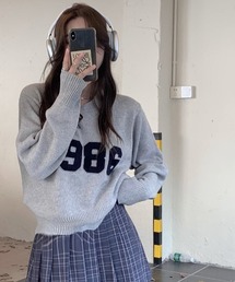 1986サガラ刺繍ロゴ ショート丈ニットトップス