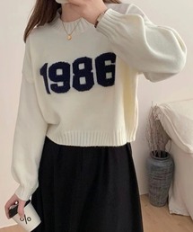 1986サガラ刺繍ロゴ ショート丈ニットトップス