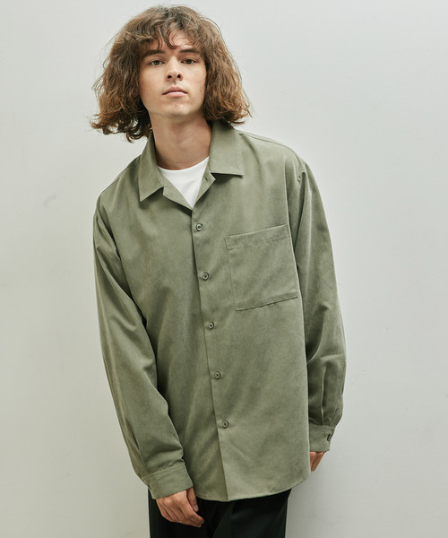 JUNRED(ジュンレッド)の「ナイロンスエードシャツ(シャツ/ブラウス・メンズ・オリーブ/キナリ/ブルー・L/M/LL)」の2枚目の写真