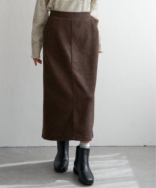 LBC(エルビーシー)の「圧縮ジャージIラインスカート(スカート・レディース・ダークブラウン/チャコールグレー/ベージュ・M)」の1枚目の写真