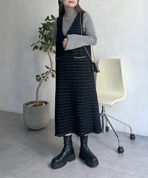 prose verse(プロズヴェール)の「ポケットチェーンツイードチェックジャンスカ(ジャンパースカート・レディース・ブラック・MEDIUM)」の3枚目の写真