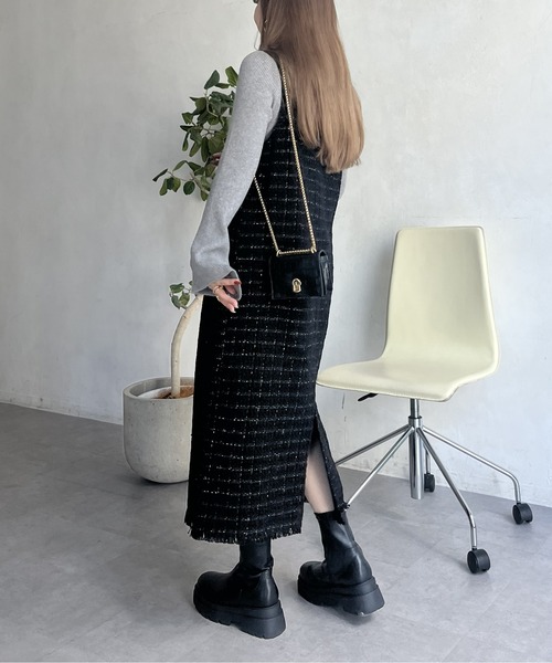 prose verse(プロズヴェール)の「ポケットチェーンツイードチェックジャンスカ(ジャンパースカート・レディース・ブラック・MEDIUM)」の4枚目の写真