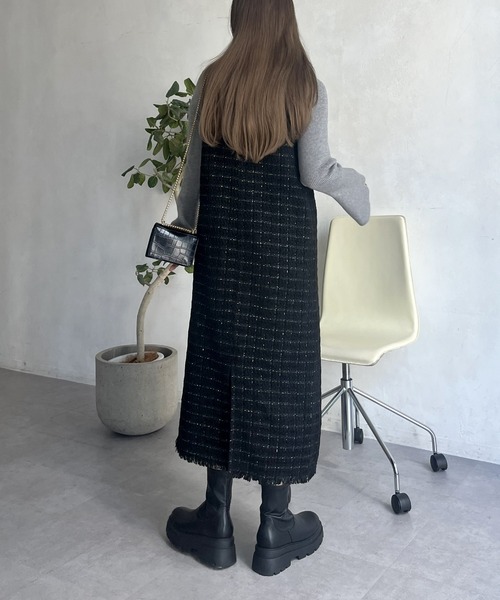 prose verse(プロズヴェール)の「ポケットチェーンツイードチェックジャンスカ(ジャンパースカート・レディース・ブラック・MEDIUM)」の5枚目の写真