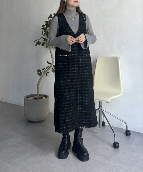 prose verse(プロズヴェール)の「ポケットチェーンツイードチェックジャンスカ(ジャンパースカート・レディース・ブラック・MEDIUM)」の6枚目の写真