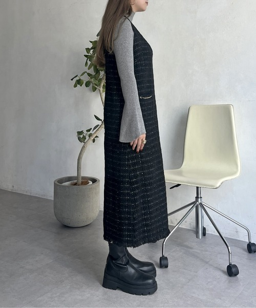 prose verse(プロズヴェール)の「ポケットチェーンツイードチェックジャンスカ(ジャンパースカート・レディース・ブラック・MEDIUM)」の13枚目の写真