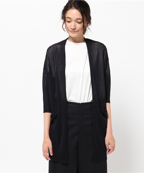 ikka（イッカ）の「12Gロングカーディガン（カーディガン/ボレロ・レディース・ダークグリーン/ホワイト/ネイビー・FREE）」の4枚目の写真