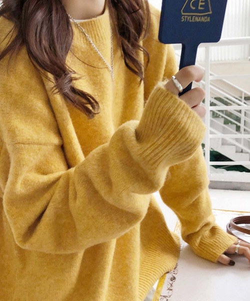 Doula Doula（ドゥーラドゥーラ）の「オーバーサイズニット（ニット/セーター・レディース・イエロー/ベージュ/キャメル/パープル/ブラック/ネイビー・FREE）」の5枚目の写真