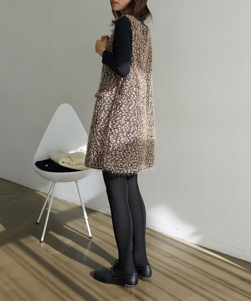 PIN（ピン）の「インナー付き TWEEDジャンスカ（ジャンパースカート・レディース・ブラック/ベージュ・FREE）」の18枚目の写真