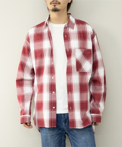 STYLEBLOCK(スタイルブロック)の「平織チェック柄長袖シャツ(BIGシルエット)(シャツ/ブラウス・メンズ・ネイビー/ブルー/レッド・M/L)」の1枚目の写真