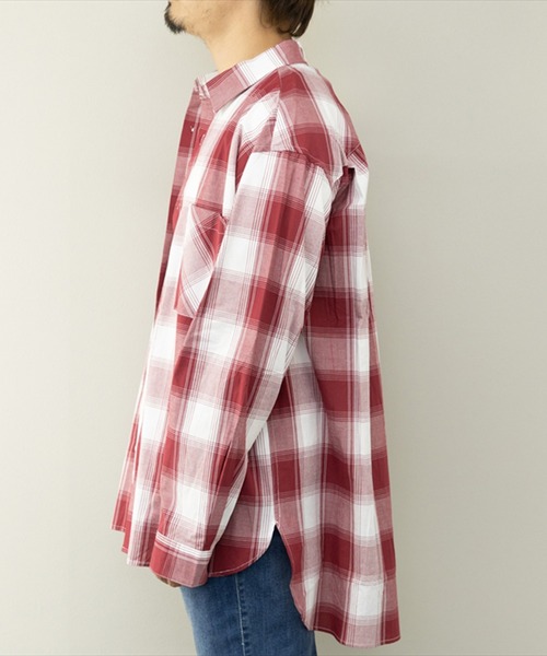 STYLEBLOCK(スタイルブロック)の「平織チェック柄長袖シャツ(BIGシルエット)(シャツ/ブラウス・メンズ・ネイビー/ブルー/レッド・M/L)」の5枚目の写真