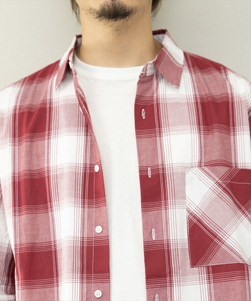 STYLEBLOCK(スタイルブロック)の「平織チェック柄長袖シャツ(BIGシルエット)(シャツ/ブラウス・メンズ・ネイビー/ブルー/レッド・M/L)」の8枚目の写真