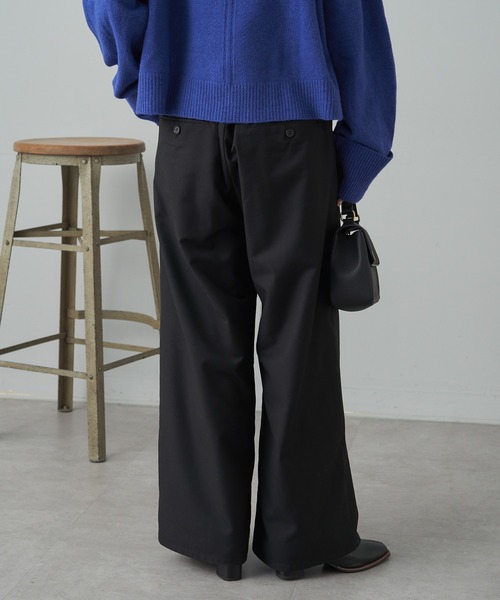 PUAL CE CIN（ピュアルセシン）の「ウエスト折り返しデザインタックワイドパンツ（スラックス・レディース・ブラック/グレー・FREE）」の19枚目の写真