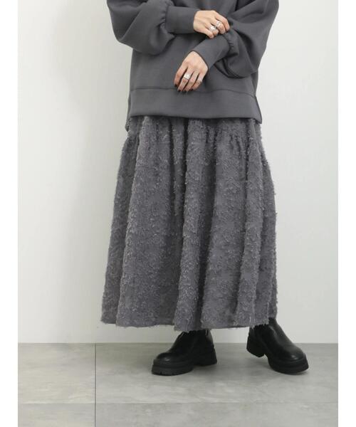 Samansa Mos2 blue（サマンサモスモスブルー）の「フェザー切替スカート（スカート・レディース・グレー/ブラック/キナリ・F）」の5枚目の写真