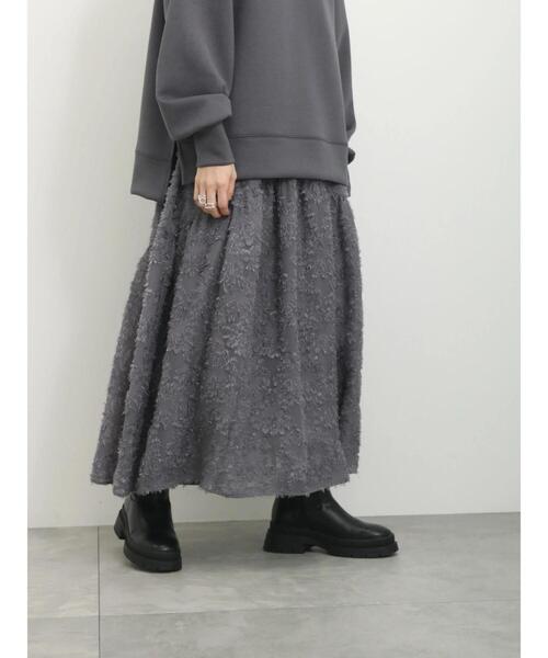 Samansa Mos2 blue（サマンサモスモスブルー）の「フェザー切替スカート（スカート・レディース・グレー/ブラック/キナリ・F）」の6枚目の写真