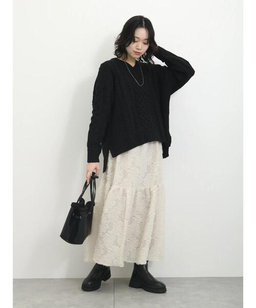 Samansa Mos2 blue（サマンサモスモスブルー）の「フェザー切替スカート（スカート・レディース・グレー/ブラック/キナリ・F）」の21枚目の写真