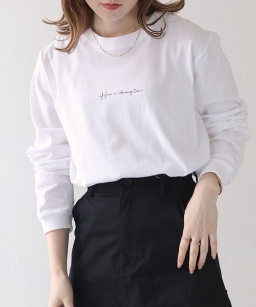 HER CLOSET（ハークローゼット）の「 【HER CLOSET】WEB限定カリグラフィーロゴロンT 新色追加 WEB LIMITED CALLIGRAPHY LOGO LONG TEE NEW COLOR（Tシャツ/カットソー・レディース・オフホワイト/ブラック/杢グレー・M/S/L）」の4枚目の写真