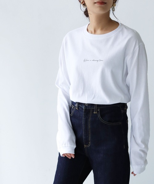 HER CLOSET（ハークローゼット）の「 【HER CLOSET】WEB限定カリグラフィーロゴロンT 新色追加 WEB LIMITED CALLIGRAPHY LOGO LONG TEE NEW COLOR（Tシャツ/カットソー・レディース・オフホワイト/ブラック/杢グレー・M/S/L）」の7枚目の写真