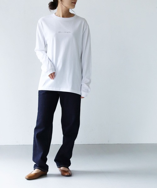 HER CLOSET（ハークローゼット）の「 【HER CLOSET】WEB限定カリグラフィーロゴロンT 新色追加 WEB LIMITED CALLIGRAPHY LOGO LONG TEE NEW COLOR（Tシャツ/カットソー・レディース・オフホワイト/ブラック/杢グレー・M/S/L）」の9枚目の写真