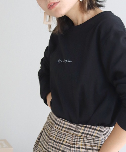 HER CLOSET（ハークローゼット）の「 【HER CLOSET】WEB限定カリグラフィーロゴロンT 新色追加 WEB LIMITED CALLIGRAPHY LOGO LONG TEE NEW COLOR（Tシャツ/カットソー・レディース・オフホワイト/ブラック/杢グレー・M/S/L）」の13枚目の写真