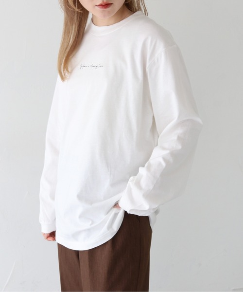 HER CLOSET（ハークローゼット）の「 【HER CLOSET】WEB限定カリグラフィーロゴロンT 新色追加 WEB LIMITED CALLIGRAPHY LOGO LONG TEE NEW COLOR（Tシャツ/カットソー・レディース・オフホワイト/ブラック/杢グレー・M/S/L）」の22枚目の写真