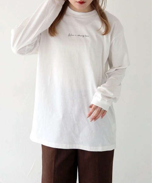 HER CLOSET（ハークローゼット）の「 【HER CLOSET】WEB限定カリグラフィーロゴロンT 新色追加 WEB LIMITED CALLIGRAPHY LOGO LONG TEE NEW COLOR（Tシャツ/カットソー・レディース・オフホワイト/ブラック/杢グレー・M/S/L）」の21枚目の写真