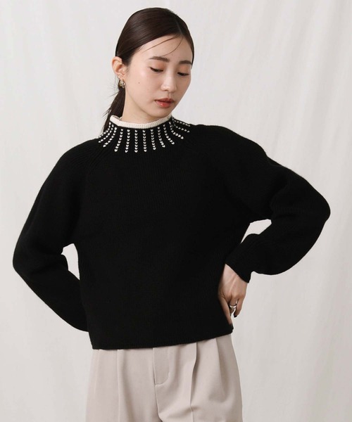 MARIED'OR(マリードール)の「5G畦ネック刺繍ボトルネックニット(ニット/セーター・レディース・ブラック×ホワイト/ホワイト×ブラック・FREE)」の16枚目の写真