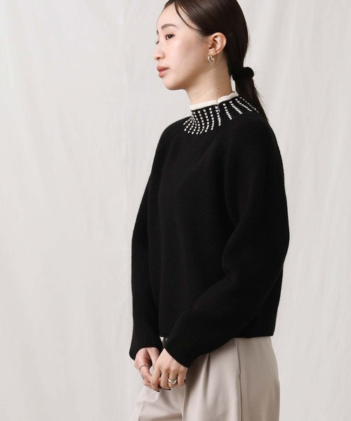 MARIED'OR(マリードール)の「5G畦ネック刺繍ボトルネックニット(ニット/セーター・レディース・ブラック×ホワイト/ホワイト×ブラック・FREE)」の17枚目の写真