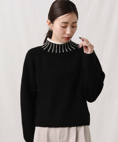MARIED'OR(マリードール)の「5G畦ネック刺繍ボトルネックニット(ニット/セーター・レディース・ブラック×ホワイト/ホワイト×ブラック・FREE)」の19枚目の写真
