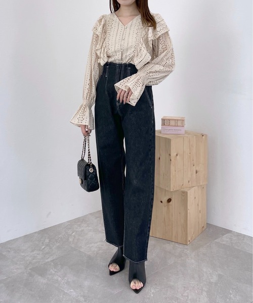 mysty woman（ミスティウーマン）の「コットンレースフリルブラウス　106894（シャツ/ブラウス・レディース・アイボリー/オフホワイト・FREE）」の9枚目の写真