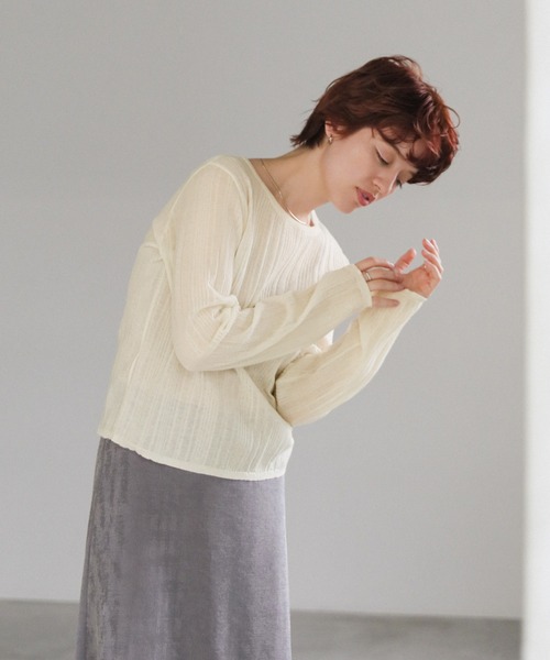 select MOCA(セレクトモカ)の「【ZOZO限定】シアーランダムリブニット(ニット/セーター・レディース・ライトグレー/アイボリー/ブラック/ピンクベージュ・FREE)」の5枚目の写真