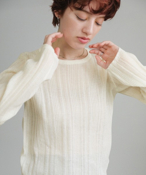 select MOCA(セレクトモカ)の「【ZOZO限定】シアーランダムリブニット(ニット/セーター・レディース・ライトグレー/アイボリー/ブラック/ピンクベージュ・FREE)」の9枚目の写真