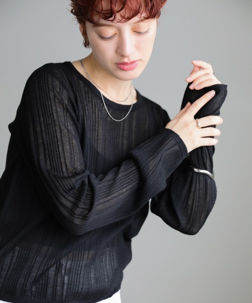 select MOCA(セレクトモカ)の「【ZOZO限定】シアーランダムリブニット(ニット/セーター・レディース・ライトグレー/アイボリー/ブラック/ピンクベージュ・FREE)」の20枚目の写真