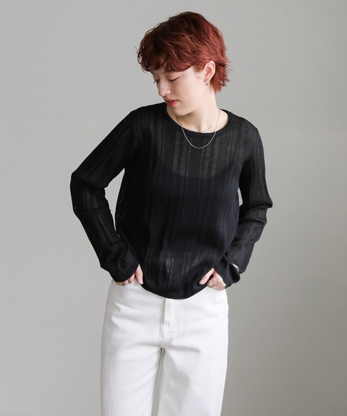 select MOCA(セレクトモカ)の「【ZOZO限定】シアーランダムリブニット(ニット/セーター・レディース・ライトグレー/アイボリー/ブラック/ピンクベージュ・FREE)」の22枚目の写真