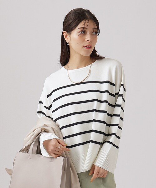 DRESKIP（ドレスキップ）の「◆【洗える】ラウンドネックボーダーニット（ニット/セーター・レディース・ピンク系7/ベージュ系その他2/ブラック系2/ネイビー系2・03/04/02）」の3枚目の写真