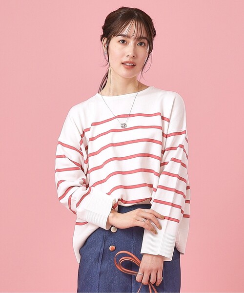 DRESKIP（ドレスキップ）の「◆【洗える】ラウンドネックボーダーニット（ニット/セーター・レディース・ピンク系7/ベージュ系その他2/ブラック系2/ネイビー系2・03/04/02）」の4枚目の写真