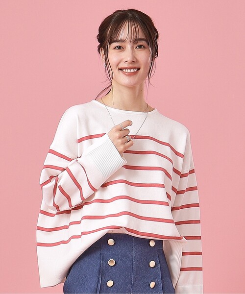 DRESKIP（ドレスキップ）の「◆【洗える】ラウンドネックボーダーニット（ニット/セーター・レディース・ピンク系7/ベージュ系その他2/ブラック系2/ネイビー系2・03/04/02）」の5枚目の写真