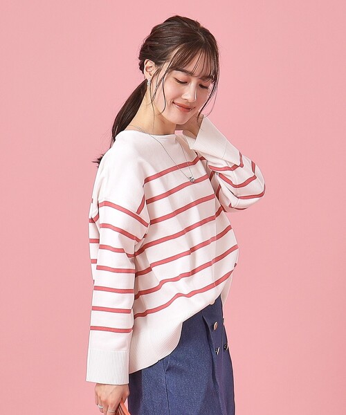 DRESKIP（ドレスキップ）の「◆【洗える】ラウンドネックボーダーニット（ニット/セーター・レディース・ピンク系7/ベージュ系その他2/ブラック系2/ネイビー系2・03/04/02）」の6枚目の写真