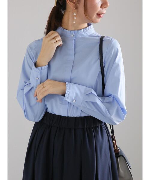Te chichi（テチチ）の「パール釦スタンドフリルブラウス（シャツ/ブラウス・レディース・グレー/オフホワイト/ブルー・F）」の7枚目の写真
