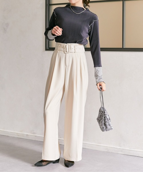 Thevon（ゼボン）の「袖先配色プリーツメロープルオーバー（Tシャツ/カットソー・レディース・グレー/チャコールグレー/ライトベージュ/ライム/ベージュ・FREE）」の10枚目の写真